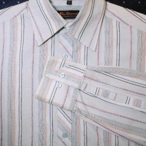 Ben Sherman Blue Light Long Sleeve Shirt Mens S Red White Blue Striped 90s y2k